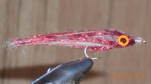 Mini baitfish red pearl fly