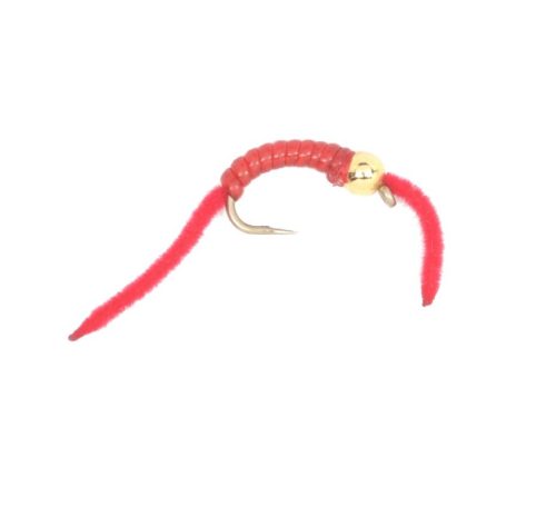 Red Beadhead San Juan Worm fishing fly pattern